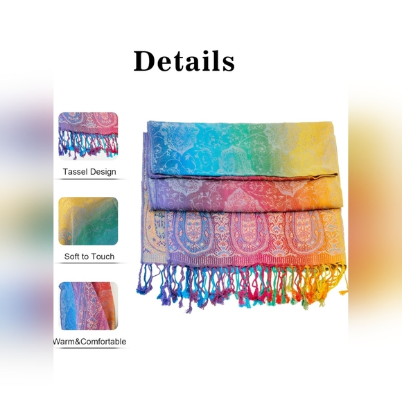 Purple Silk Scarf for Women Paisley Prints, Elegant Shawl Wrap, Dressy Colorful - Picture 3 of 3